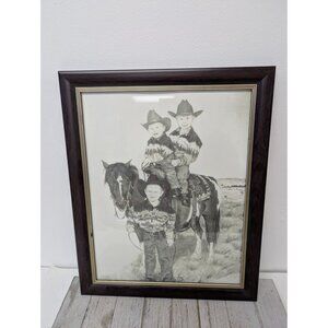 Jane McClure Jane's Prints Brothers Horse Pony Boys Cowboys Black Framed Print